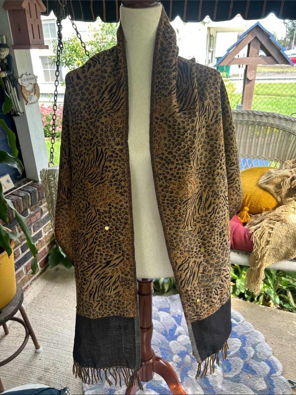Brown Animal Print Wool Shawl Scarf